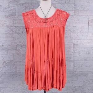 Altar’d State Audrey coral embroidered lace ruffle sleeveless blouse pockets